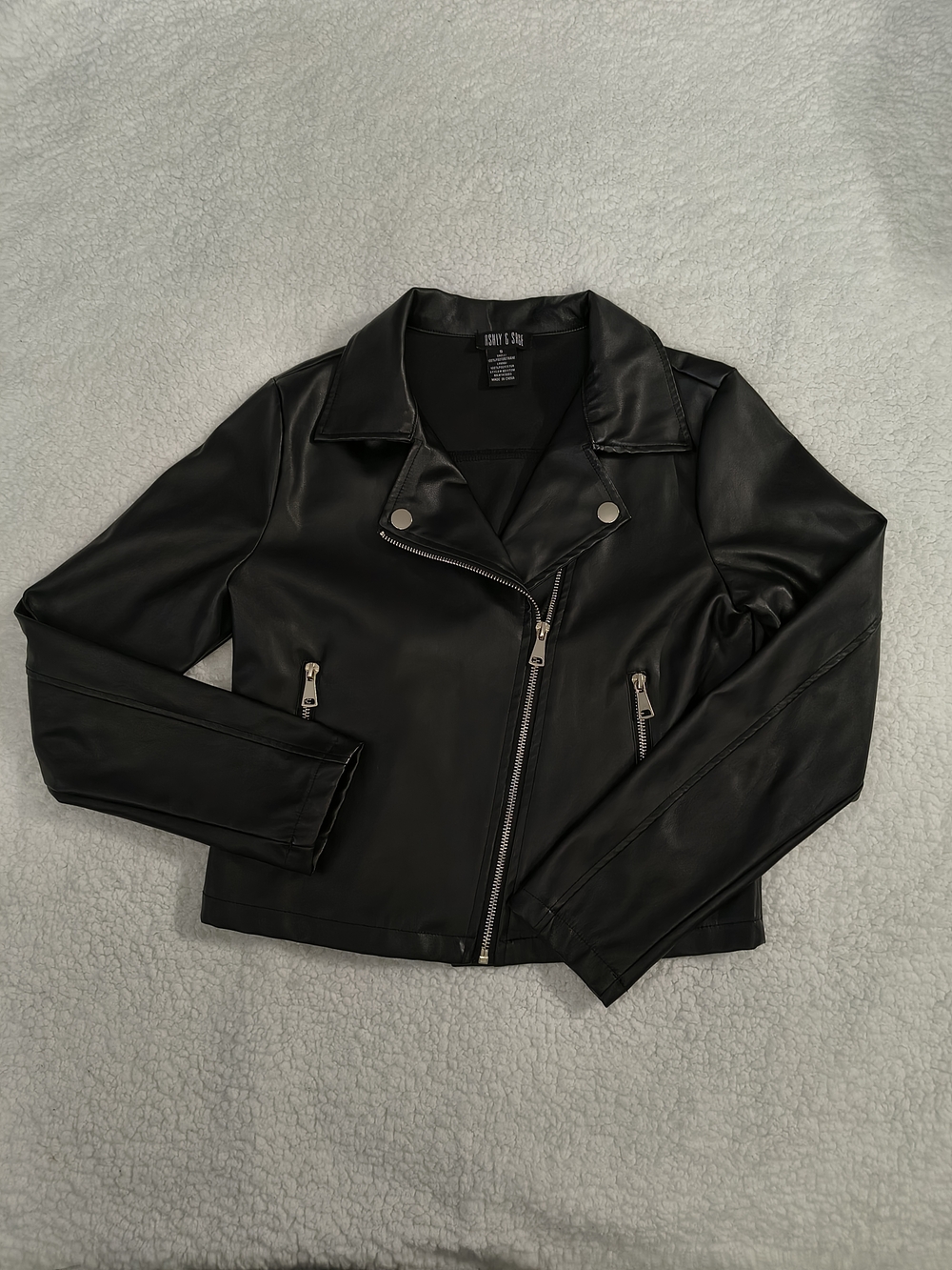 Faux Leather Moto Jacket - Black
